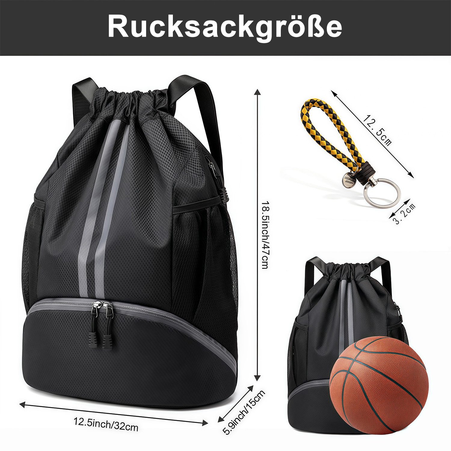 MOPUEA Turnbeutel Turnbeutel Fußballtasche Rucksack mit Tunnelzug Turntasche Sporttasche (Verstellbar Kordelzug Gymsack Wasserfest Sporttasche, 1-tlg., Große Kapazität für Herren Damen Kinder Jugend)