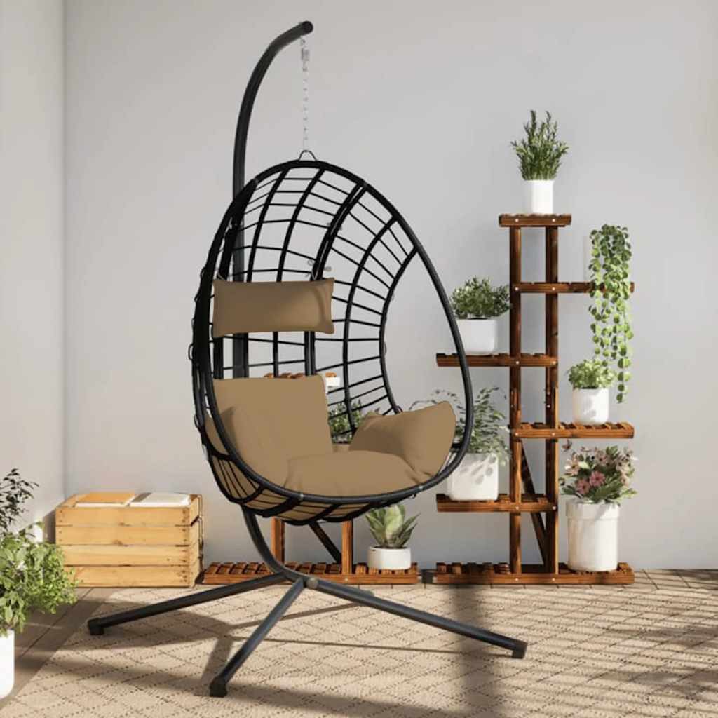 vidaXL Hollywoodschaukel Hängesessel Ei-Design mit Ständer Taupe Rattan und Stahl, 1-Sitzer, 1 tlg.