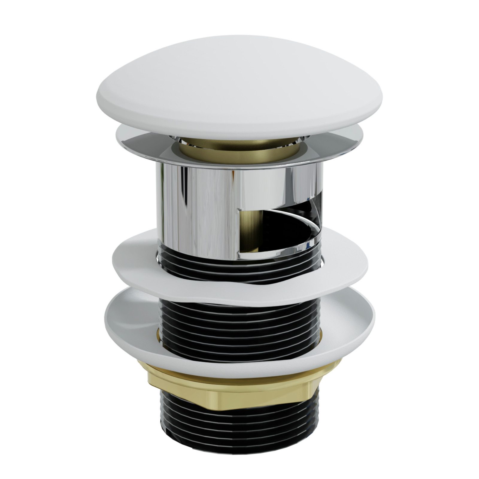 HAGO Ablaufventil Weiß Waschbecken mit Überlauf Ablaufgarnitur Push-Open Abflussventil, Push-2-Open, Klick-Klack