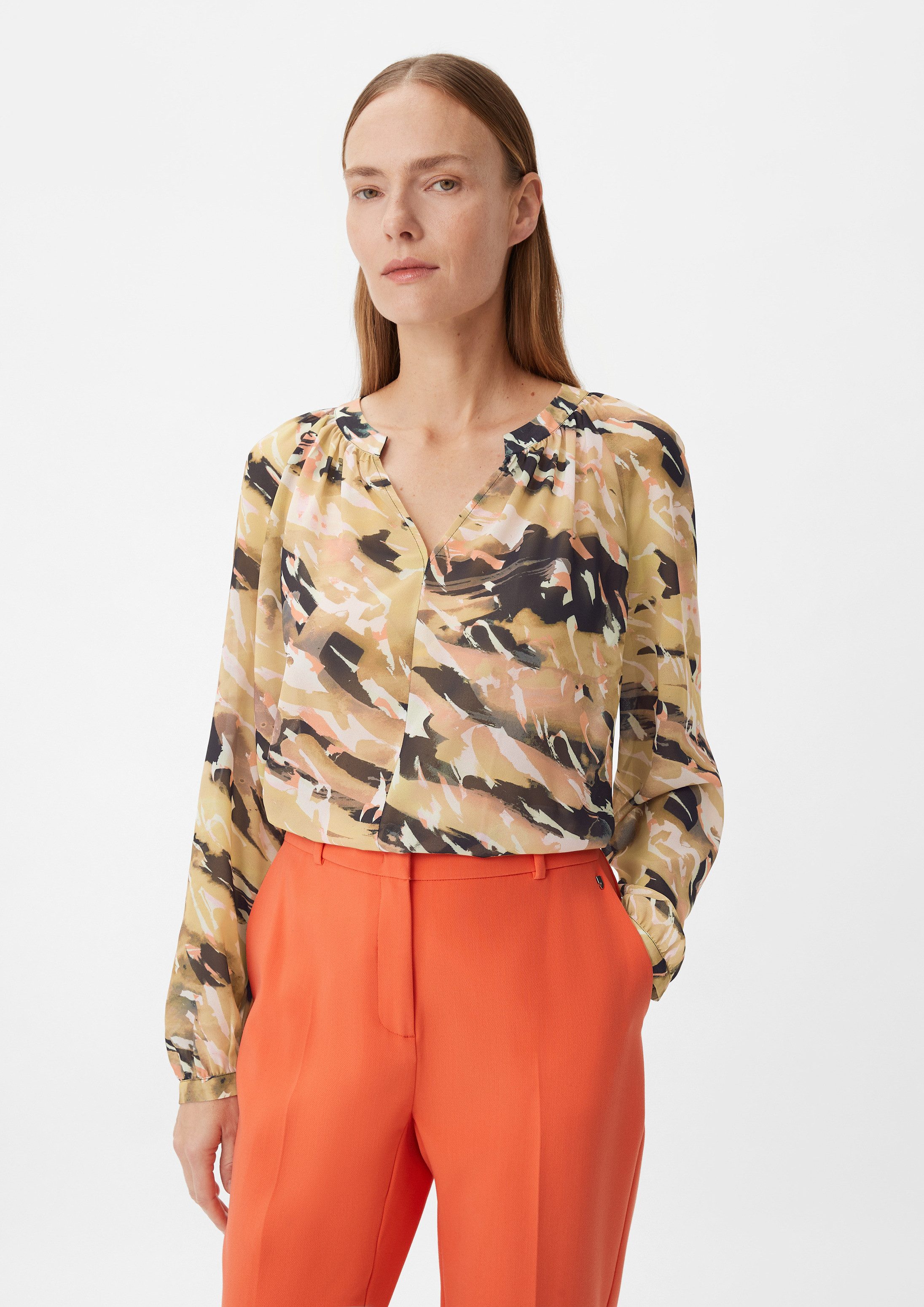 comma Langarmbluse Bluse Tunikabluse aus Chiffon