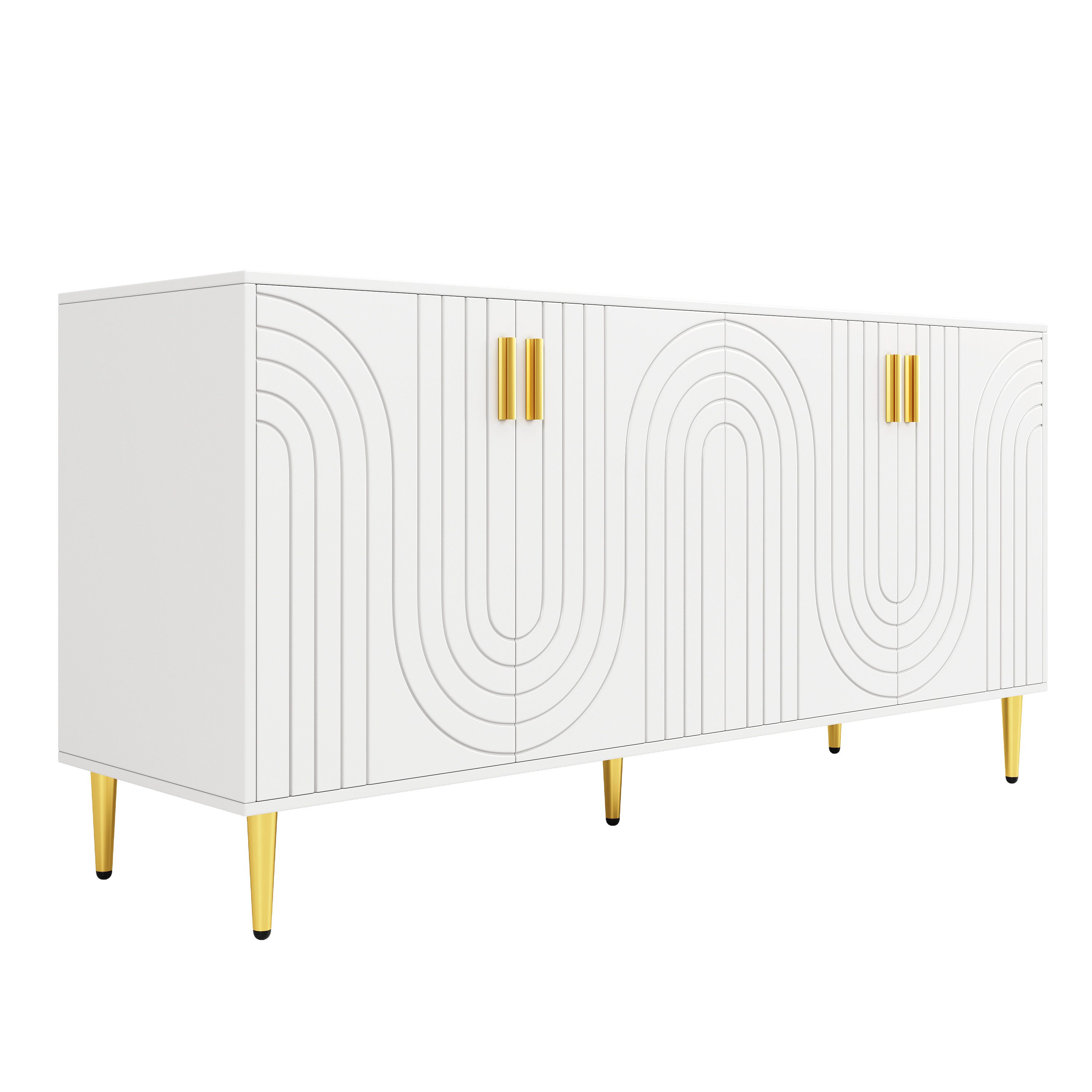 Sideboard Wellendesign und goldenen Griffen und Füßen Wohnzimmer Schlafzimmer