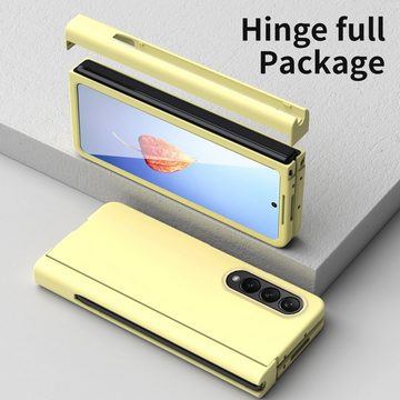Wigento Handyhülle Für Samsung Galaxy Z Fold4 5G Kunststoff Handy Tasche Hülle Etuis Gelb + Folie + Stift