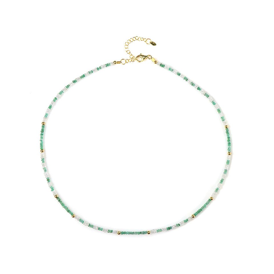 Silberkette Russischer Smaragd und weißer Saphir - vergoldete Halskette, 25ct