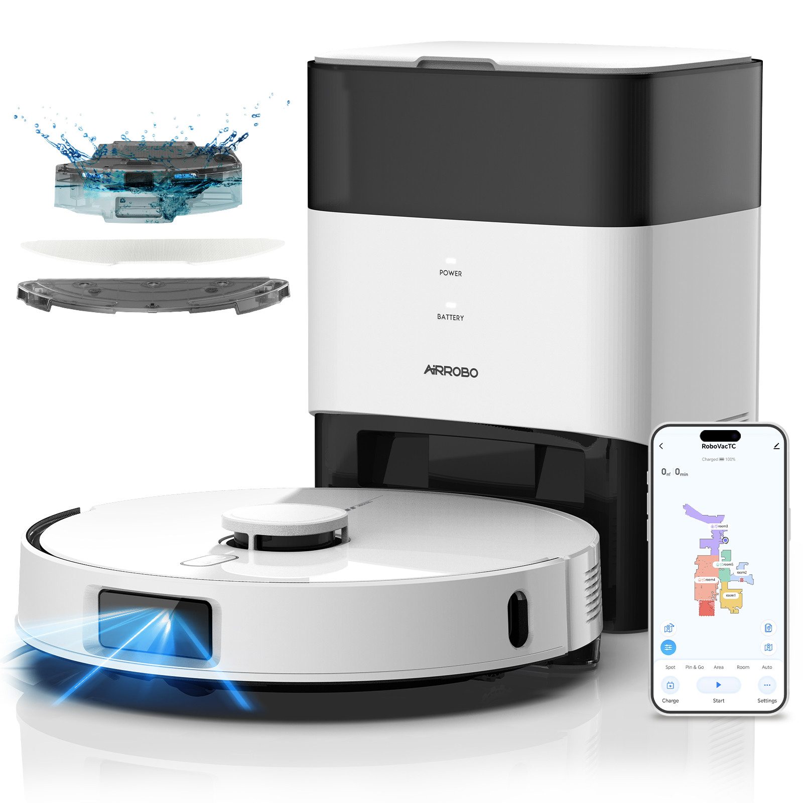 AIRROBO Мокро-сухий вакуумний робот L60 plus mit Wischfunktion, Teppicherkennung (Ausweichen), mit Beutel, LaserNavigation, 60 Tage Freihändig, 3 in 1 Kehren Wischen und Saugen