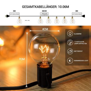 Elegear Lichterkette LED-Lichterkette Außen/Outdoor für Garten, 30-flammig, 30+extra 3 Ersatzbirnen 10,6M IP65