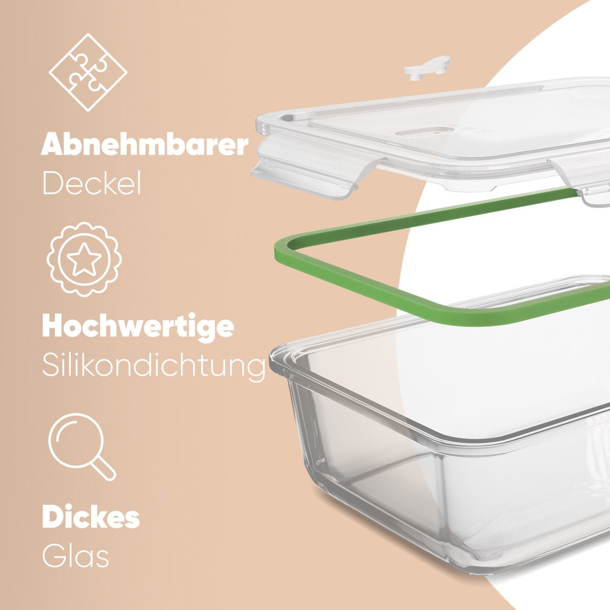 classbach Frischhaltedose C-FHD 4010 G, Frischhaltedosen Glas mit Deckel, 7er Set