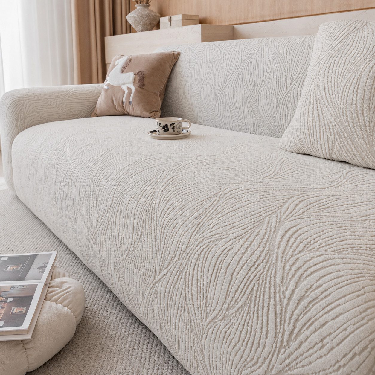 JASLIFE Sofahusse Wellenstruktur, weicher Jacquard-Stoff, elastisch, formstabil und maschinenwaschbar