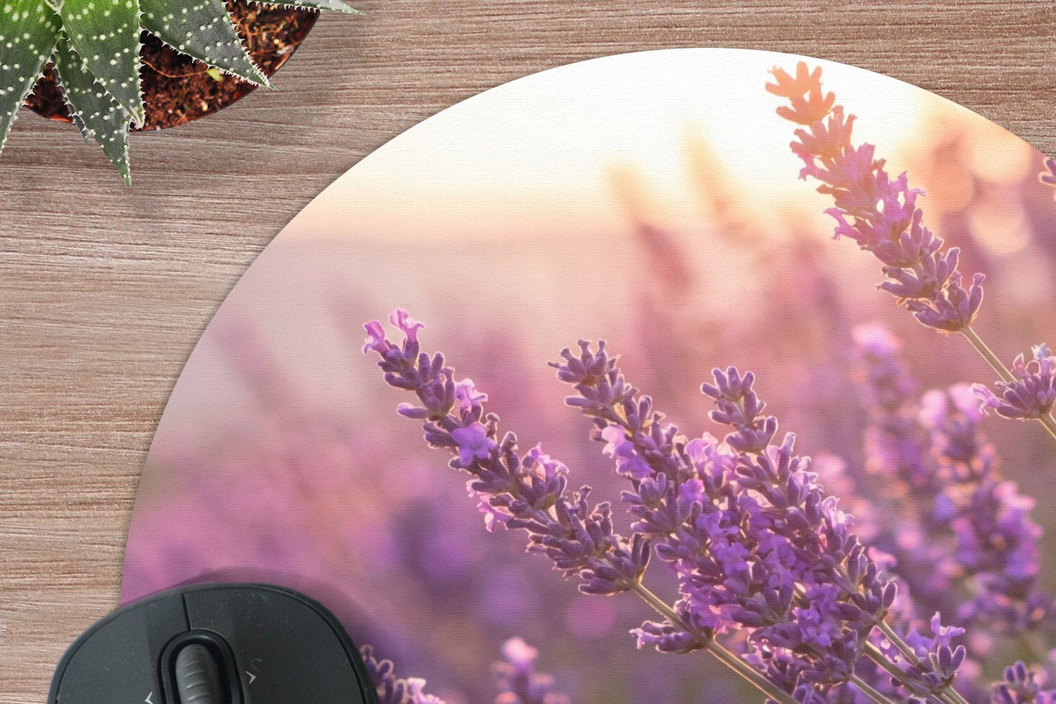 MuchoWow Mauspad Lavendel - Lila - Sonnenlicht (1-St), Büro für Tastatur und Maus, Mousepad Gaming, Rund 20x20 cm