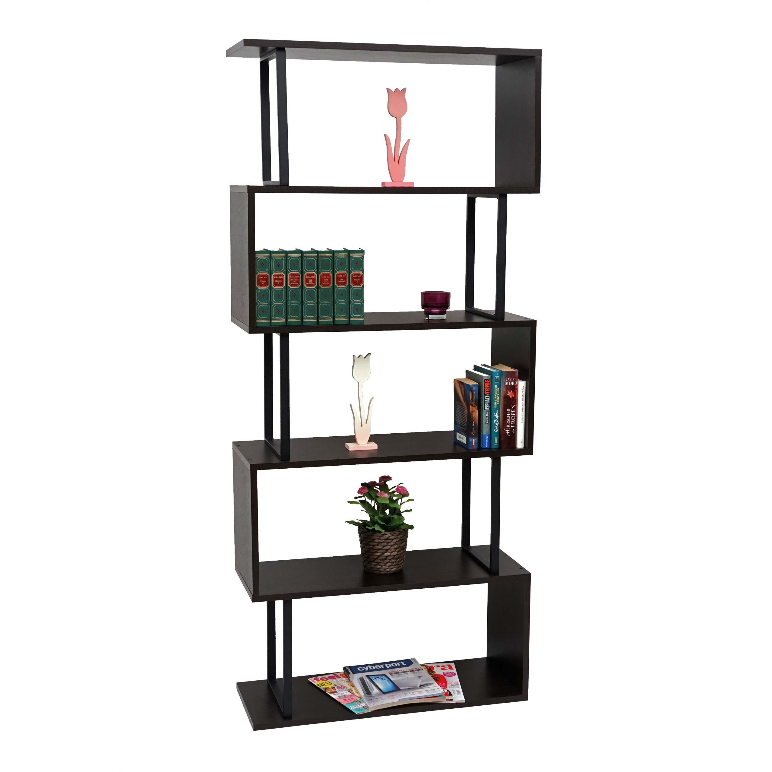 PROREGAL® Bücherregal Bücherregal HxBxT 183x80x30cm 5 Ebenen Dunkelbraun Me günstig online kaufen