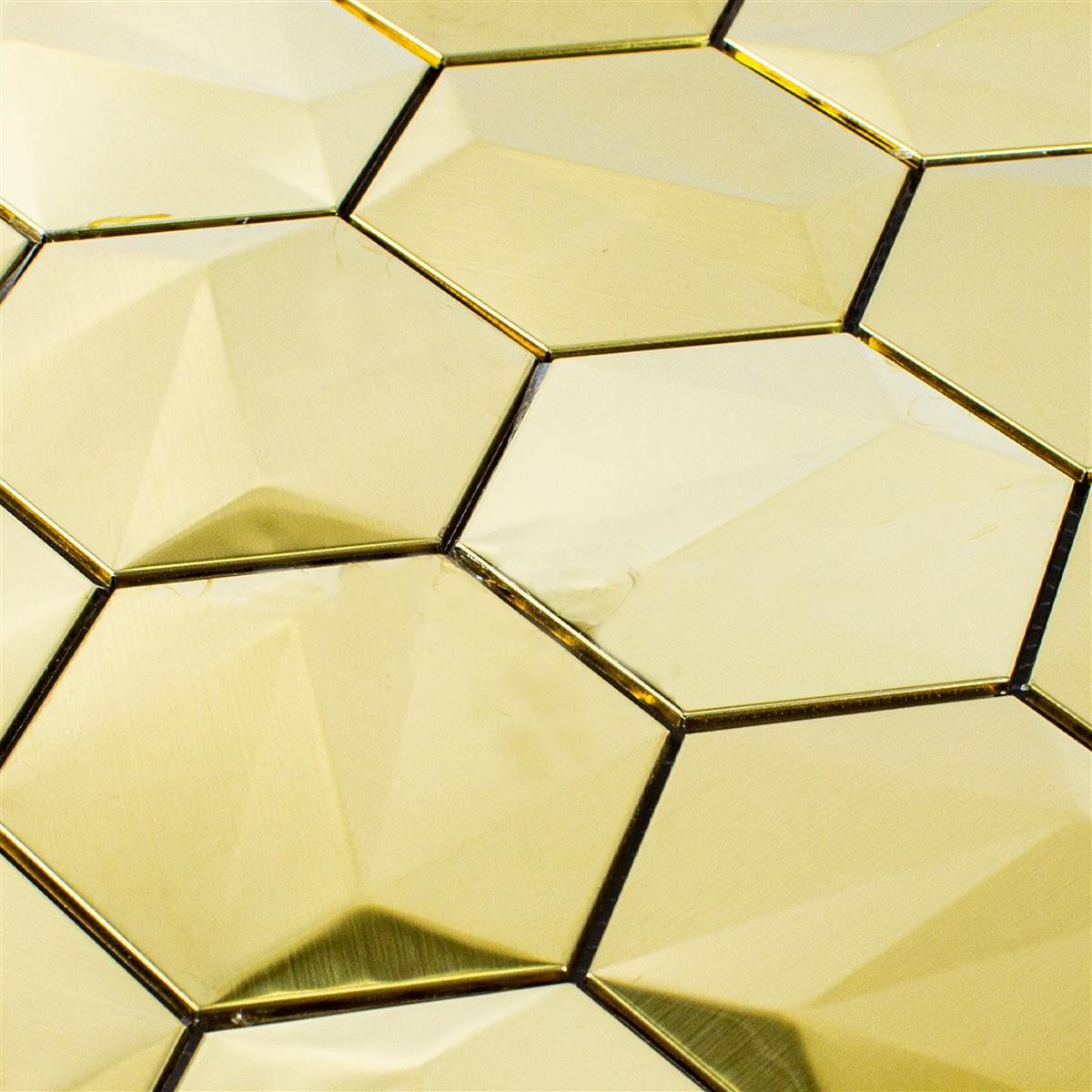 Mosafil Mosaikfliesen Edelstahl Mosaikfliesen Durango Hexagon 3D, Metall-Edelstahl 29.700x25.700, gold, Verlegefertig auf ein Netz geklebt
