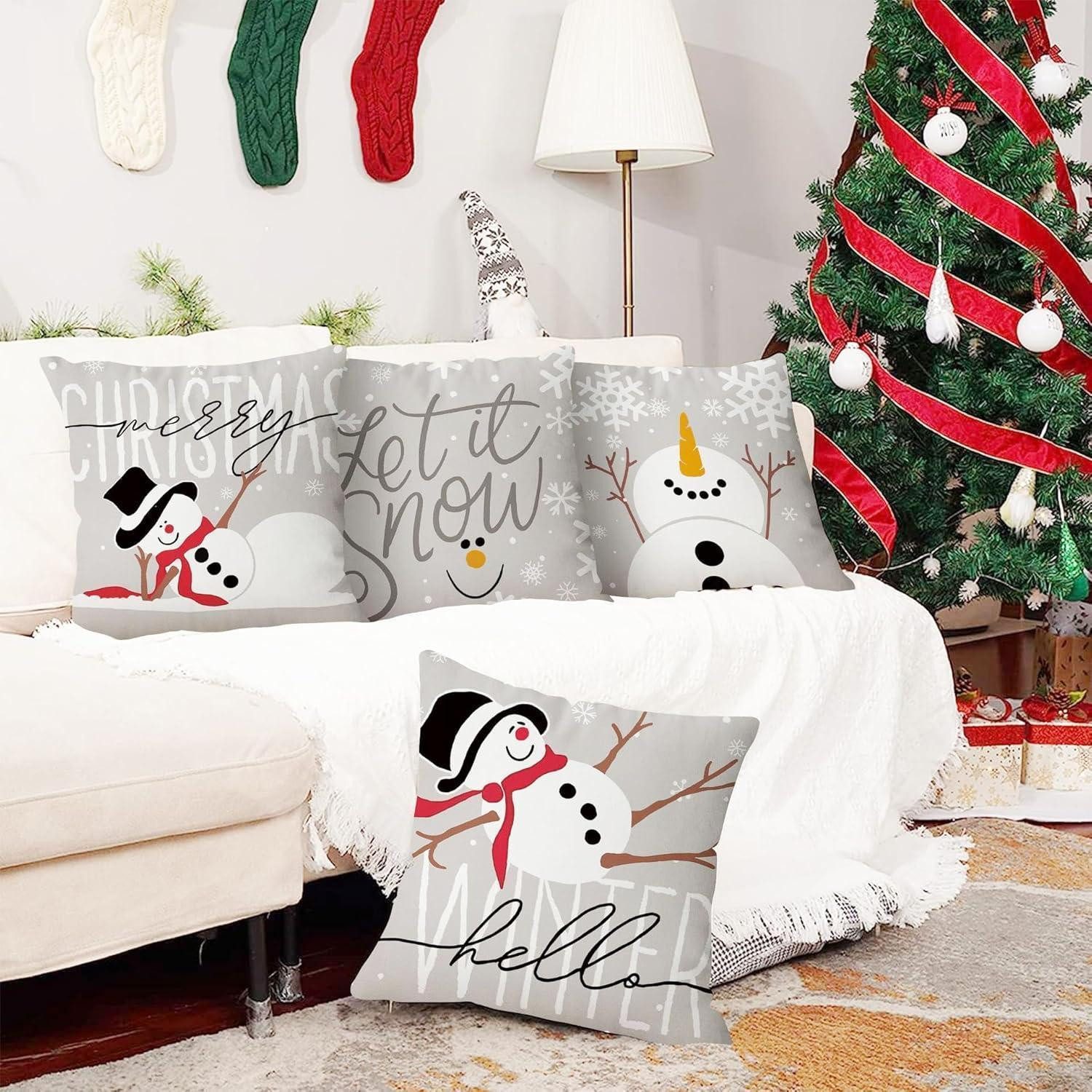 LuxusKollektion Hängedekoration Weihnachtskissenbezug 4er Set Weihnachtsdeko 40x40cm Grau Festlich