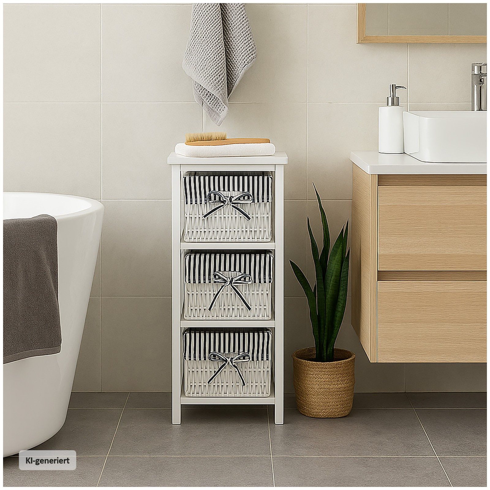 HTI-Living Badregal Praktisches Regal aus Paulowniaholz mit 3 Körben, Stück 1-tlg., Badregal Schubladenkommode