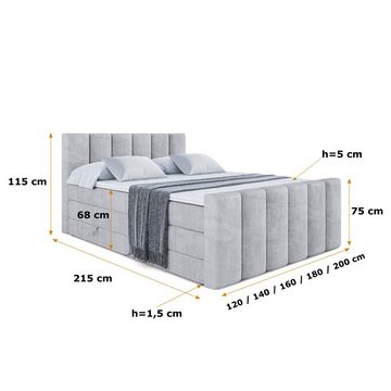 ALTDECOR Boxspringbett BOXI1-Z KING (Multipocket-Matratze H4 und H3 Matratze Bonellfederung Topper Kopfteil)