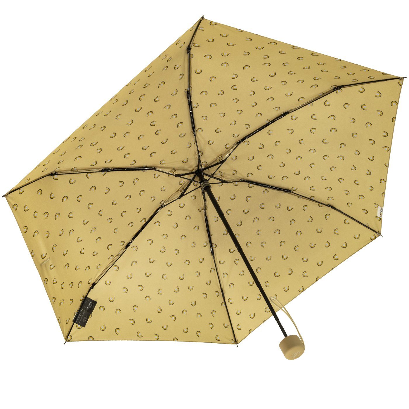 bisetti Taschenregenschirm Damen-Regenschirm, klein, stabil, kompakt, mit Handöffner, gedeckte Farben mit Bögen-Motiv - hellbraun