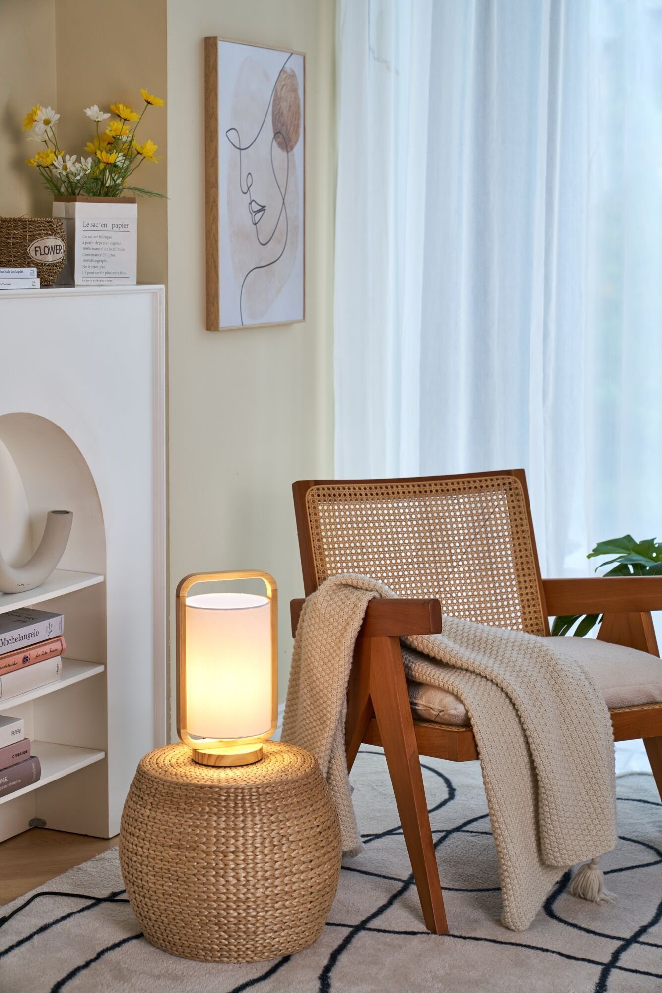 Pauleen Tischleuchte Woody Charm max. 20W Holz / Stoff, ohne Leuchtmittel, E27