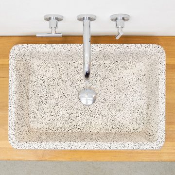 wohnfreuden Aufsatzwaschbecken Terrazzo Waschbecken ZOID 60 cm in weiß und schwarz gesprenkelt (Kein Set), 3_125806