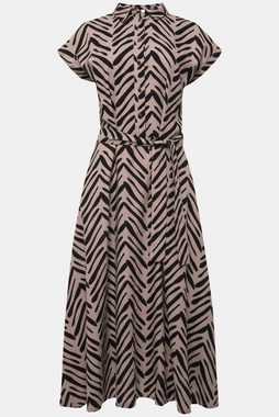 Laurasøn Sommerkleid Leinenmix-Kleid Zebra-Stil Print Hemdkragen