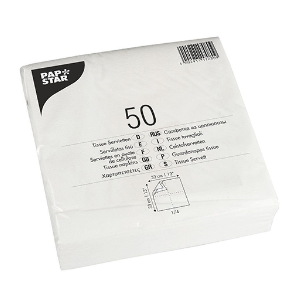 PAPSTAR Papierserviette 50 Servietten, 2-lagig 1/4-Falz 33 cm x 33 cm weiss