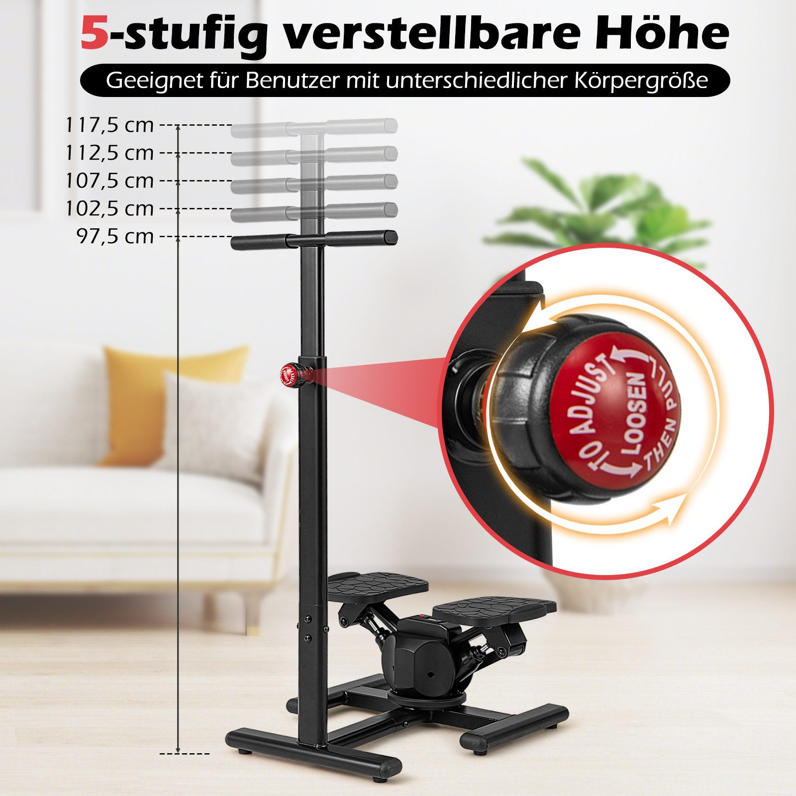 COSTWAY Stepper, Treppensteiger mit höhenverstellbarem Lenker, bis 136 kg