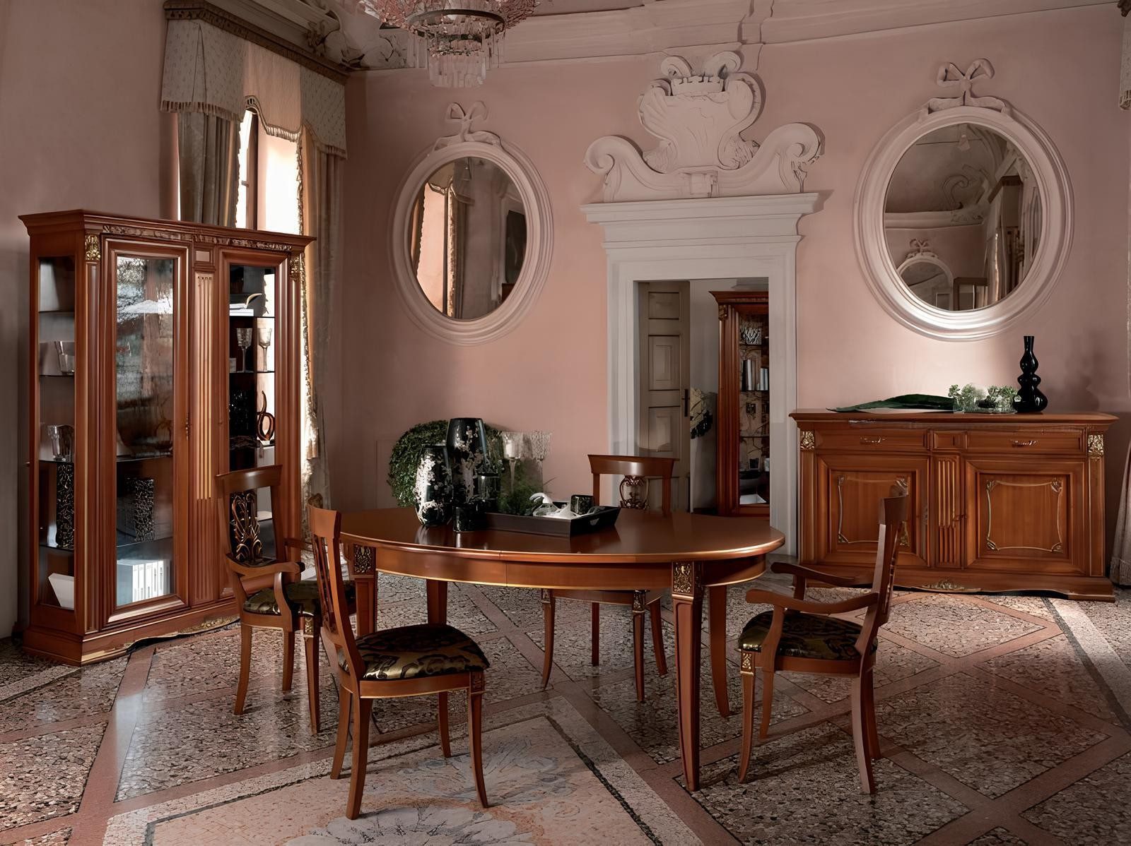 Xlmoebel Esszimmer-Set Tisch Anrichte 4 Stühle Vitrine Barock 7tlg. Garnitur, (7-St), Made in Europa