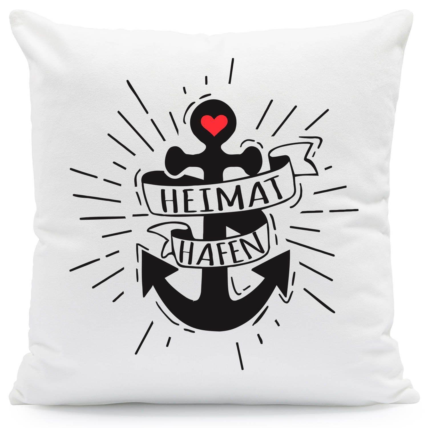 GRAVURZEILE Zierkissen mit Spruch Heimat Hafen Design Geschenk mit