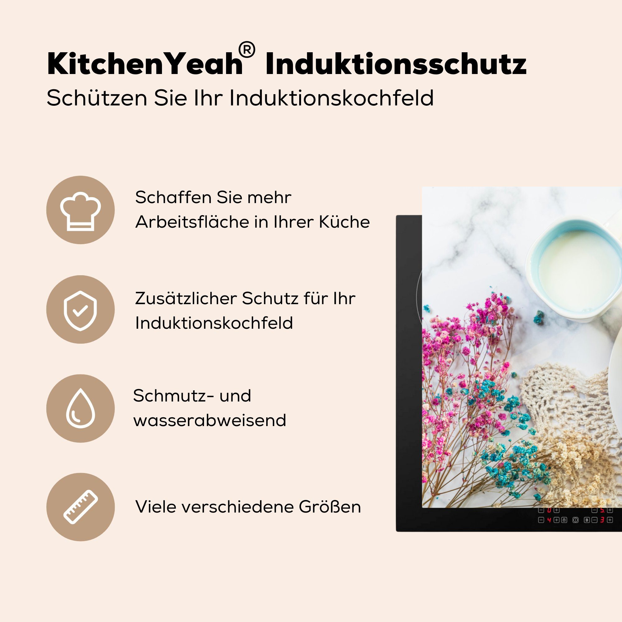 Induktionskochfeld Schokolade Vinyl, Ceranfeldabdeckung - Gebäck, Schutz MuchoWow tlg), Deutsch cm, (1 für Herdblende-/Abdeckplatte küche, 81x52 - die