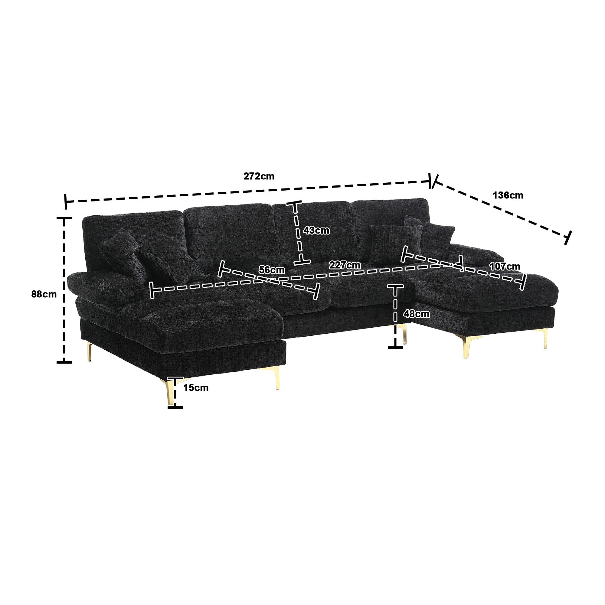 Odikalo Big-Sofa Chenille Sofa U-Form Lounge Sessel Sektionssofa Liegesitzen Mehrfarbig