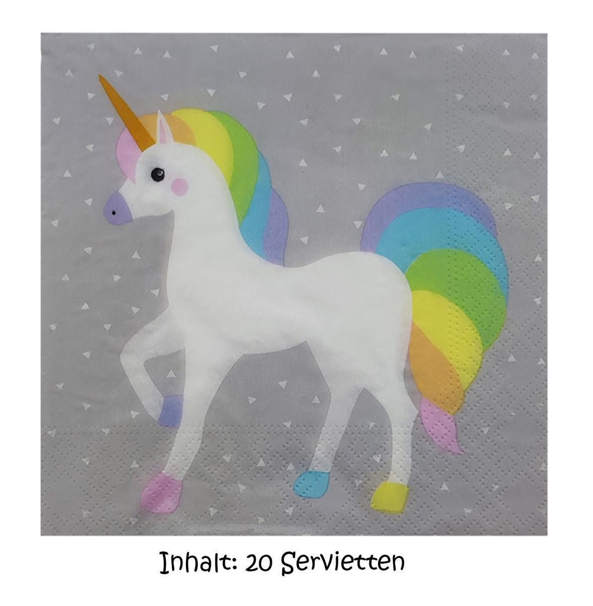 PAPSTAR Papierserviette 20 Servietten 33 x 33 cm, "Einhorn", (Set, 20 St., Servietten), Mädchen Eimhornparty Einhörner Einhorn Party Feier Mottoparty