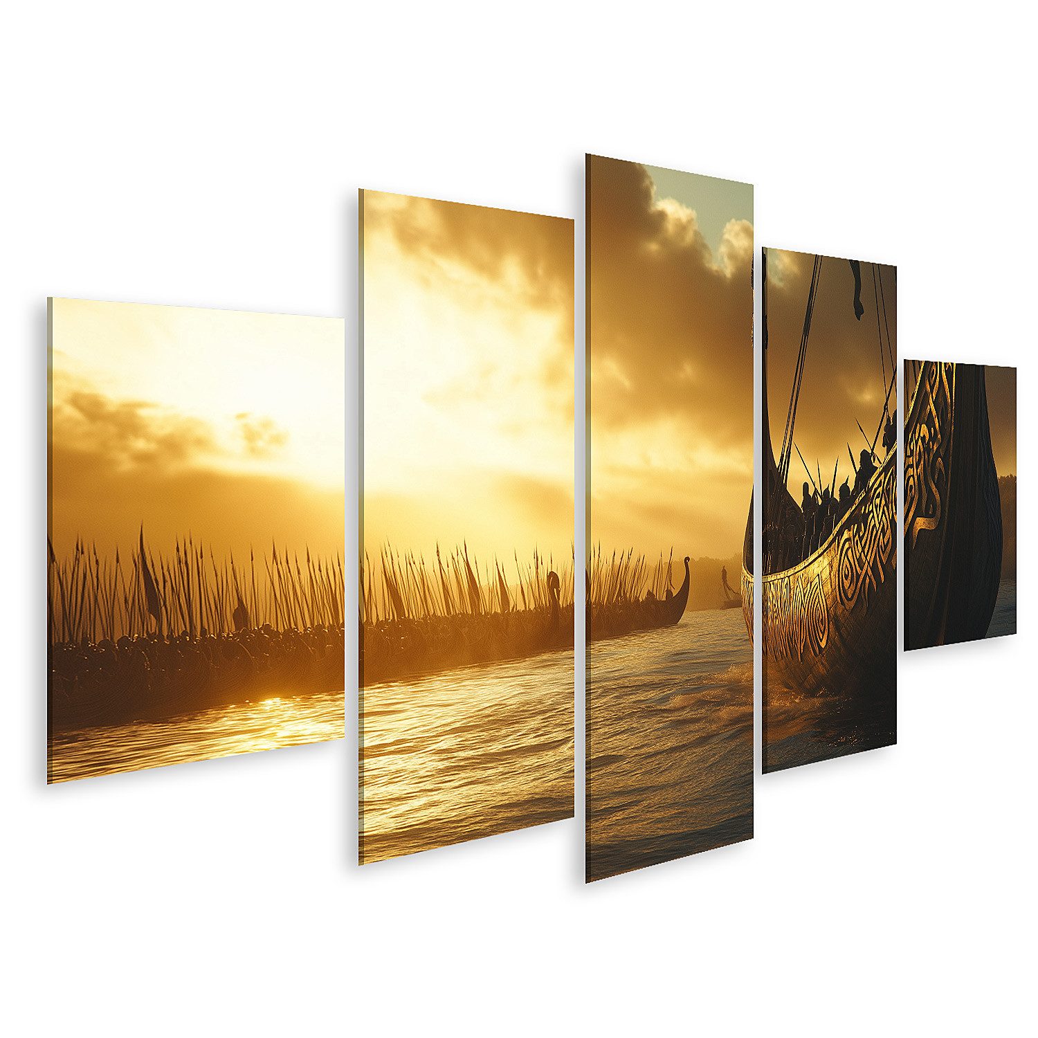Leinwandbild Wikingerflotte bei Sonnenaufgang
