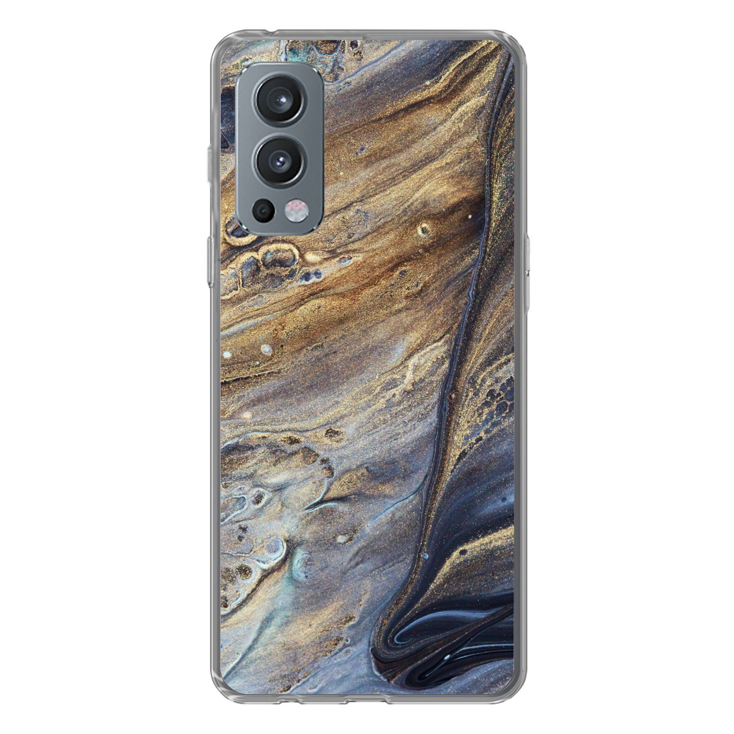 MuchoWow Handyhülle für OnePlus Nord 2 5G Marmor - Gold - Aquarell - Textur - Marmoroptik, Phone Case, Silikon, Schutzhülle Dünn