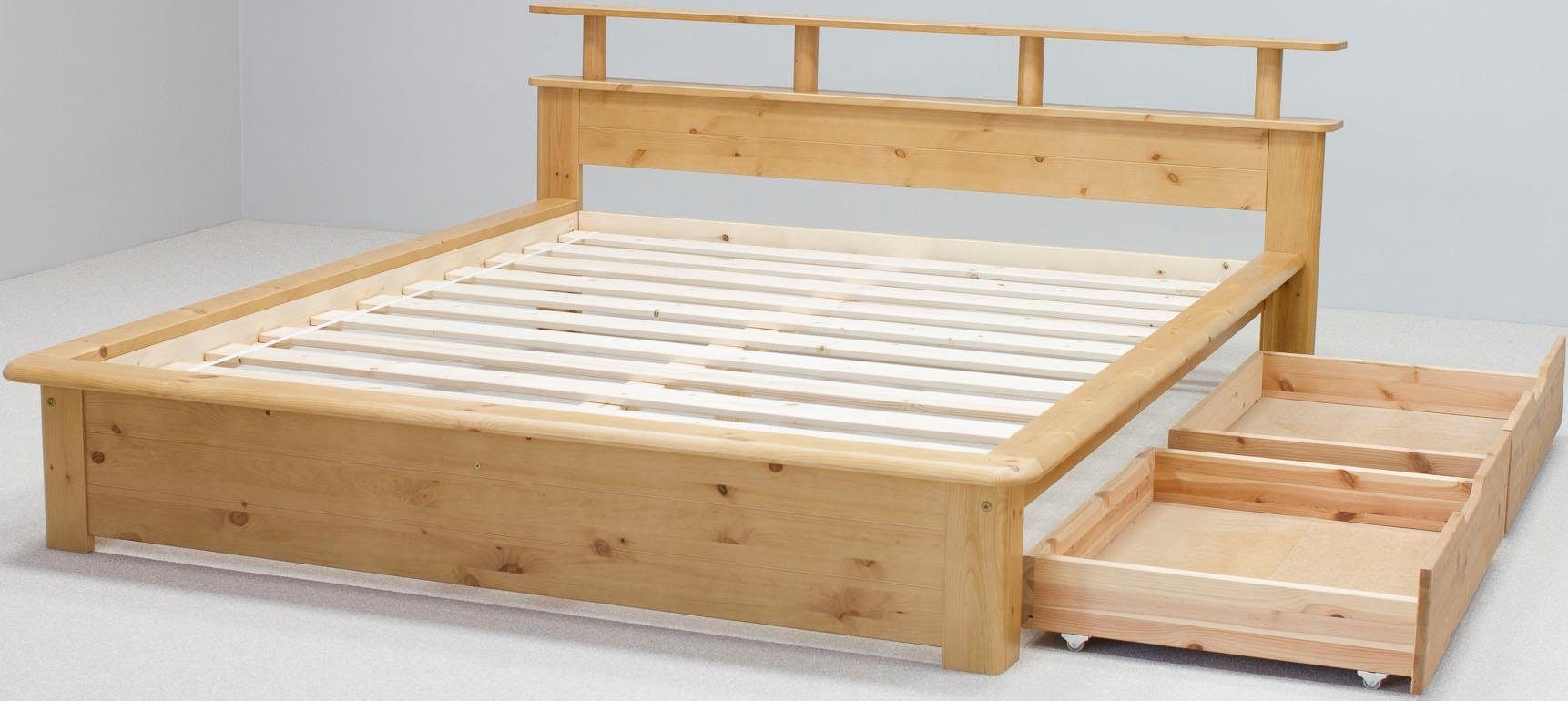 OTTO home Funktionsbett "FINJA " Kieferbett, Futonbett, Kopfteil mit Ablagefläche, zertifiziertes Massivholz, Schubkästen optional