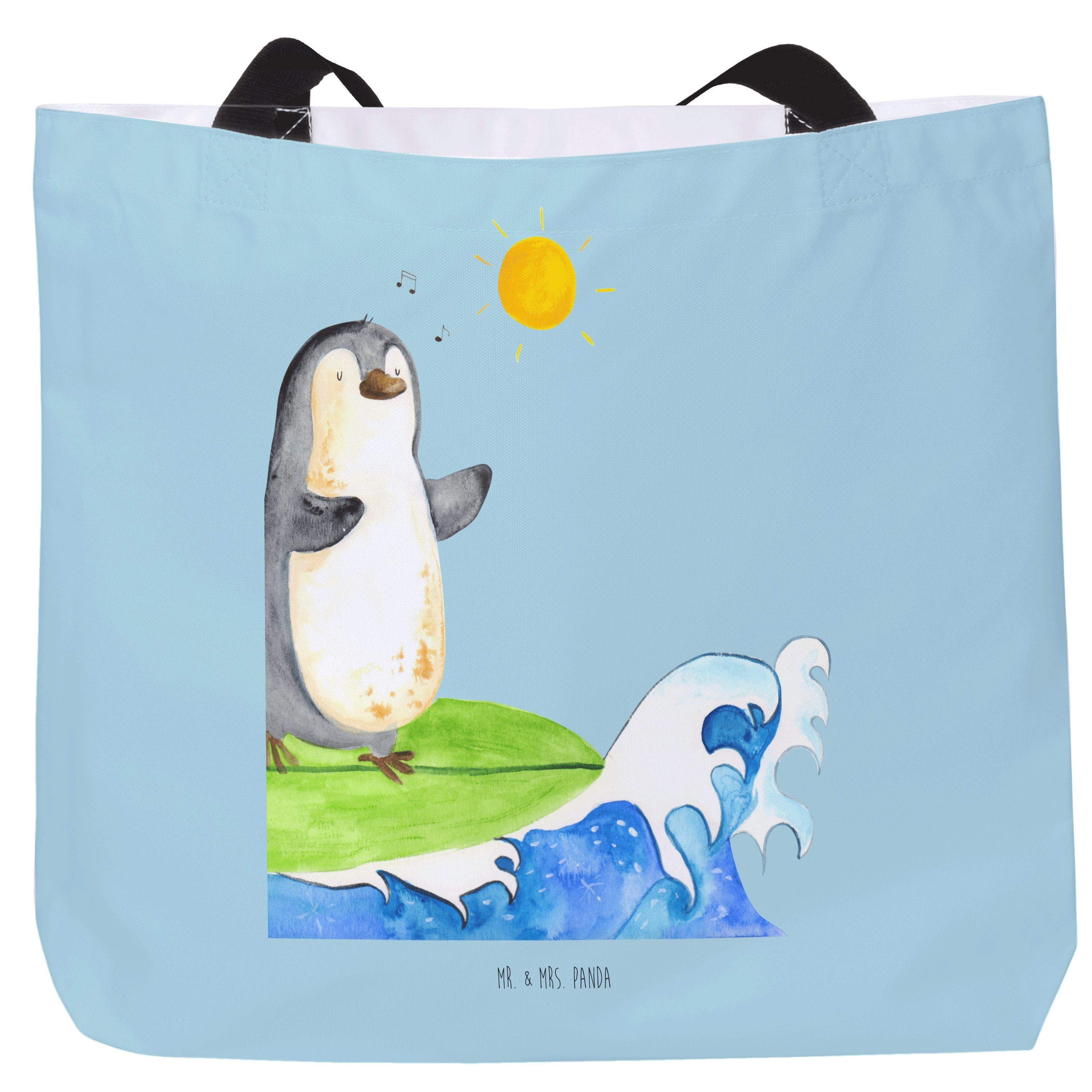 Mr. & Mrs. Panda Shopper Pinguin Surfer - Eisblau - Geschenk, Hawaii, Einkaufsbeutel, Portugal (1-tlg)