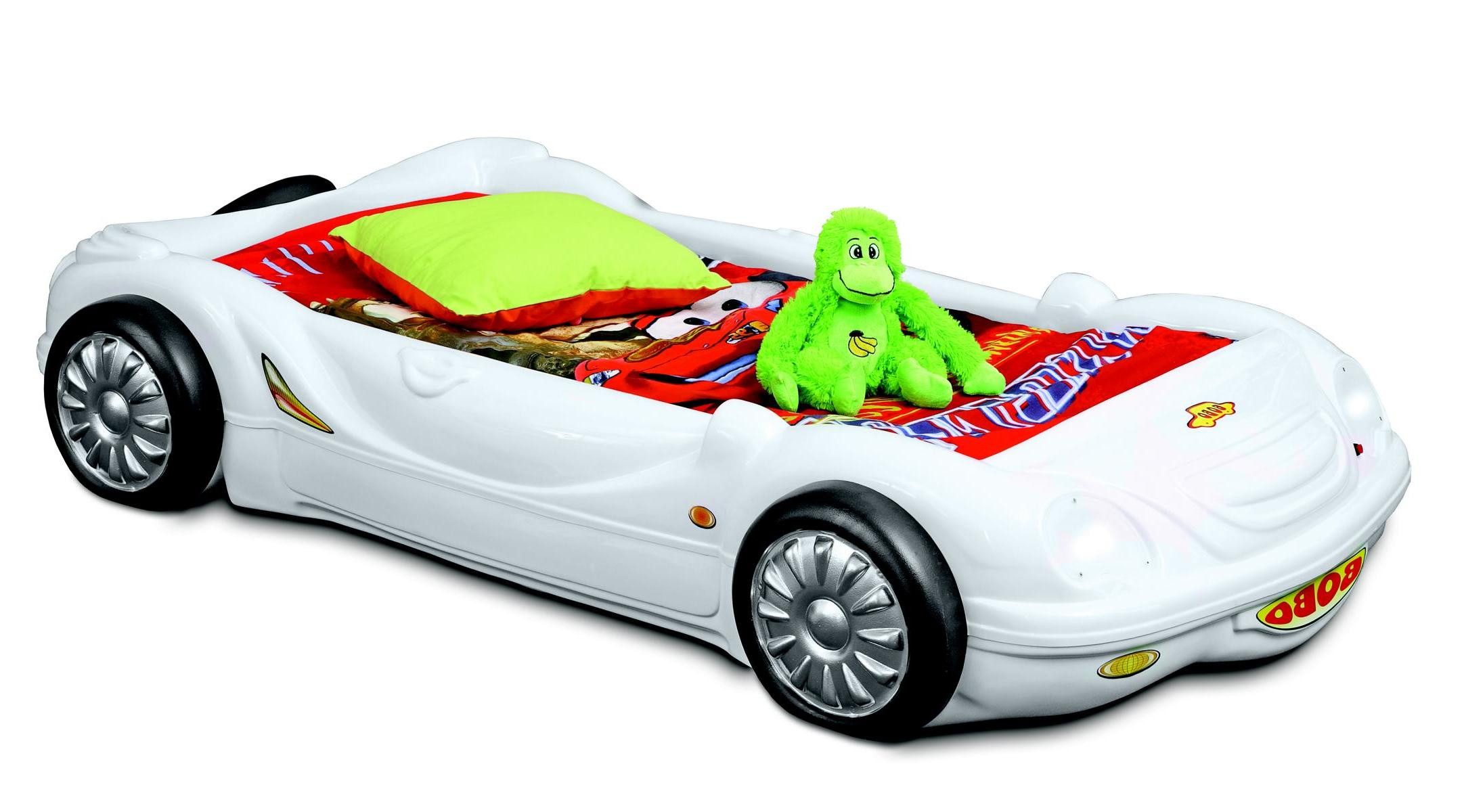Xlmoebel Kinderbett Rennwagen Autobett in Weiß mit Matratze und Lattenrost (Kinderbett mit Matratze und Lattenrost, 2-tlg., Weiß Kinderbett), Hergestellt in Europa