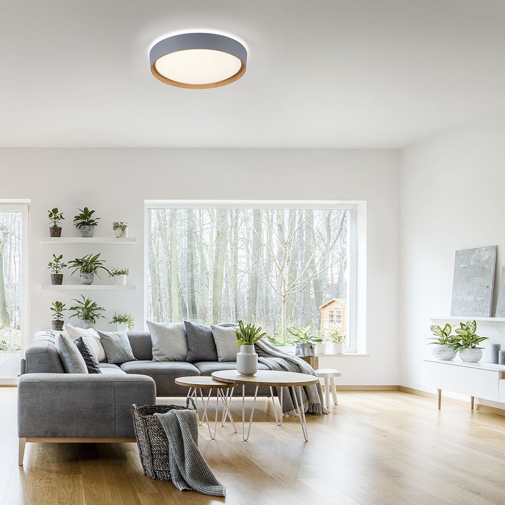 SellTec LED Deckenleuchte LED Deckenleuchte MILIA rund, Dimmbar per Wandschalter mit Stufendimmer 100%, 50% oder 15%, 1xLED-Board/29,00 Watt, warmweiß, Holzoptik, dimmbar per Wandschalter, D=40cm, warmweiß