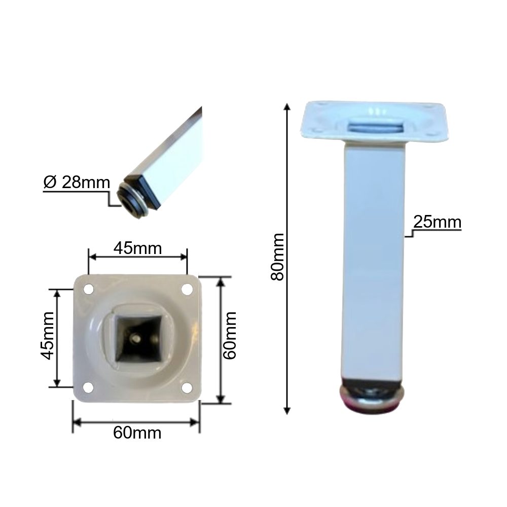 HOOZ Möbelfuß 4er Set Möbelfuß weiß 8cm - höhenverstellbar, (Set, 4-St., 8 cm), in 4 verschiedenen Größen
