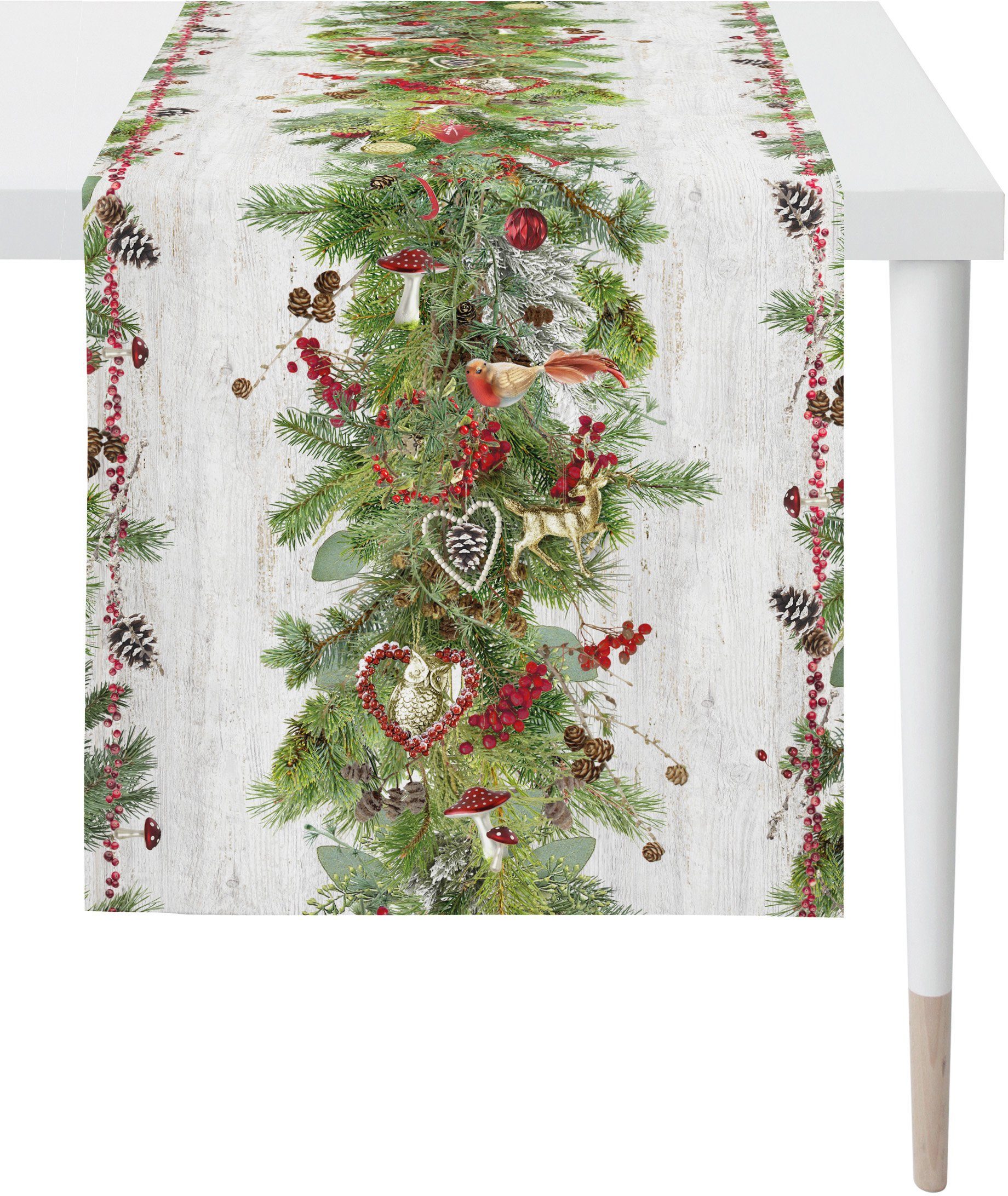Weihnachten (1-tlg), Digitaldruck WINTERWELT, weiß/grün/rot/bunt Weihnachtsdeko, Tischläufer 9529 APELT
