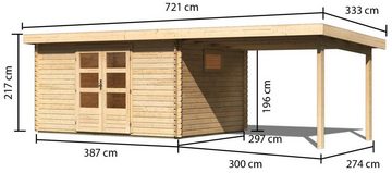 Karibu Gartenhaus "Tange 5" SET naturbelassen mit Schleppdach 300 cm Breite, BxT: 614,5x333 cm, aus hochwertiger nordischer Fichte