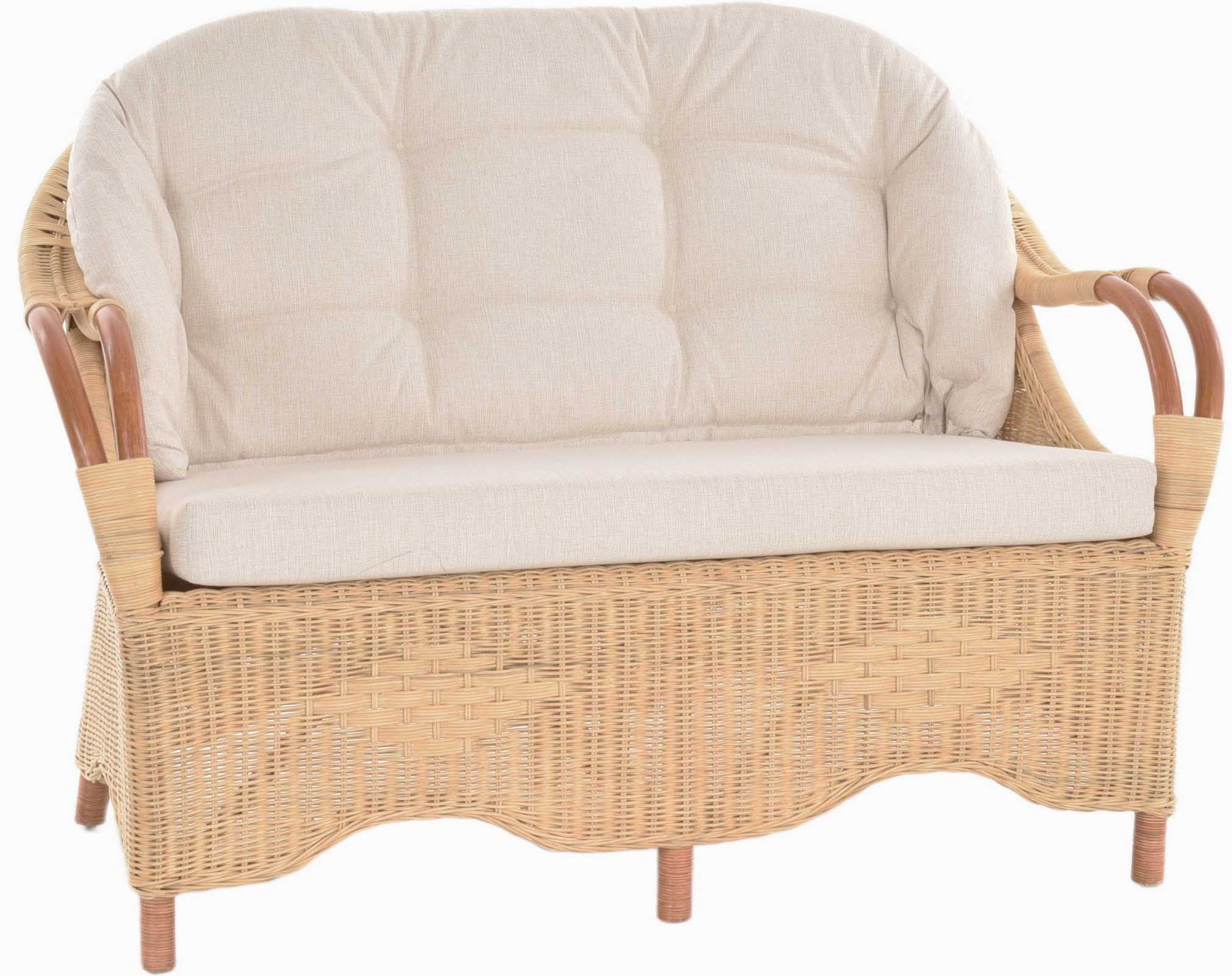 Krines Home Loungesofa Rattansofa 2-Sitzer-Sofa Wintergarten Natur Rattan Couch Rattanmöbel