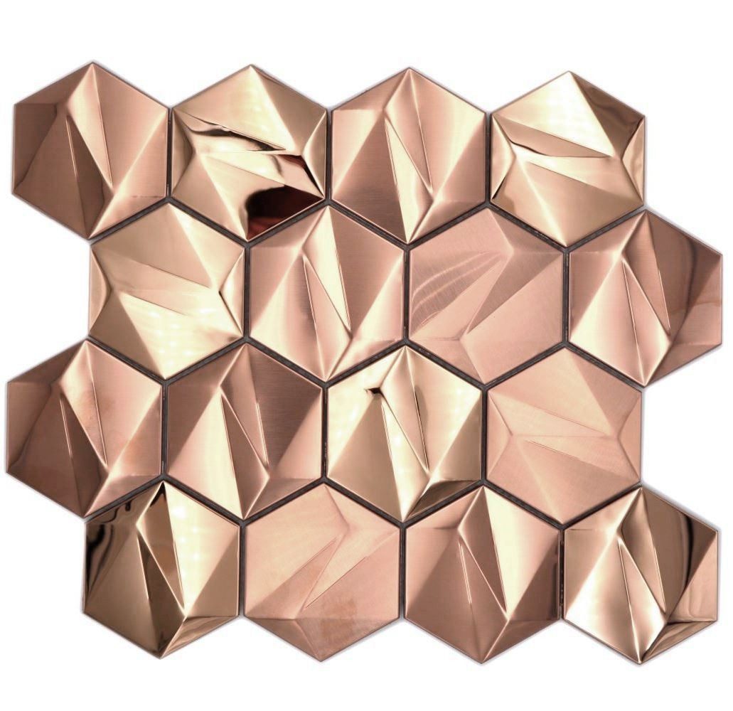 Mosani Mosaikfliesen Edelstahl Hexagon Mosaikfliesen 3D Stahl Rosegold
