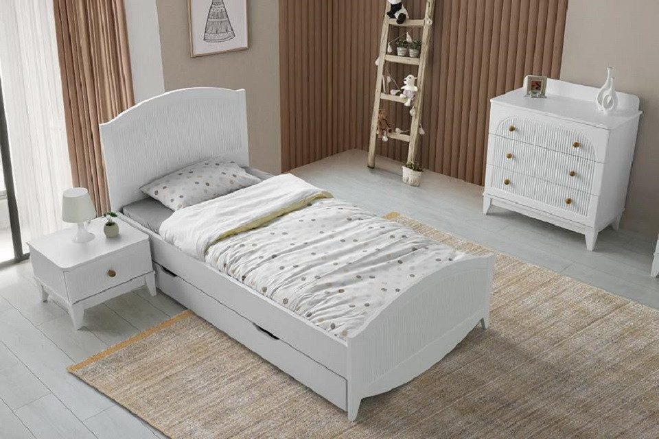 Jugendzimmer-Set Modernes Möbelset für Kinderzimmer in Weiß mit Stauraum und Ablage