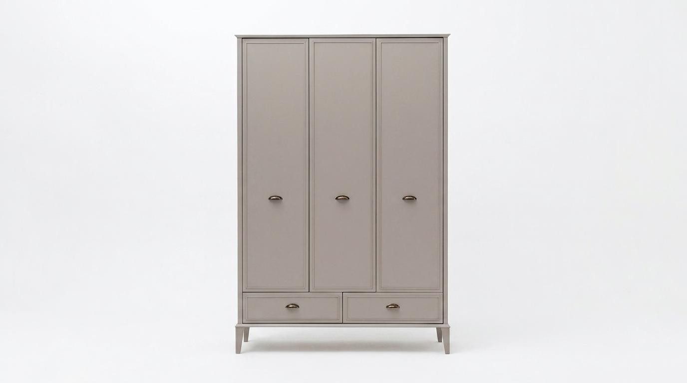 Xlmoebel Kleiderschrank Luxus Kleiderschrank 3-Türig Mit Schubladen Schrank Grau Beige Neu (1-St., 1-tlg)
