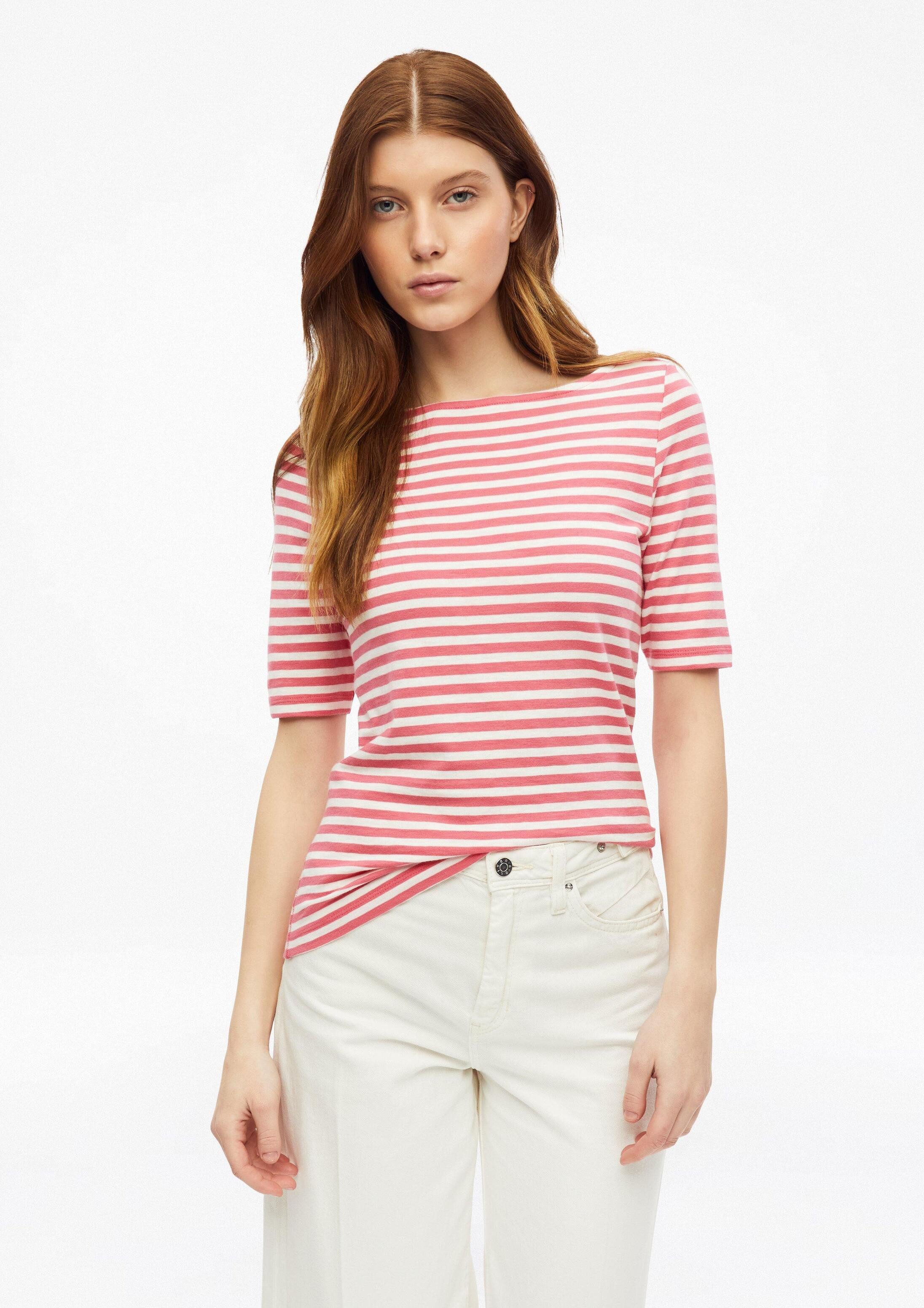s.Oliver Kurzarmshirt T-Shirt Gestreiftes Halbarmshirt im Slim Fit mit Flammgarn