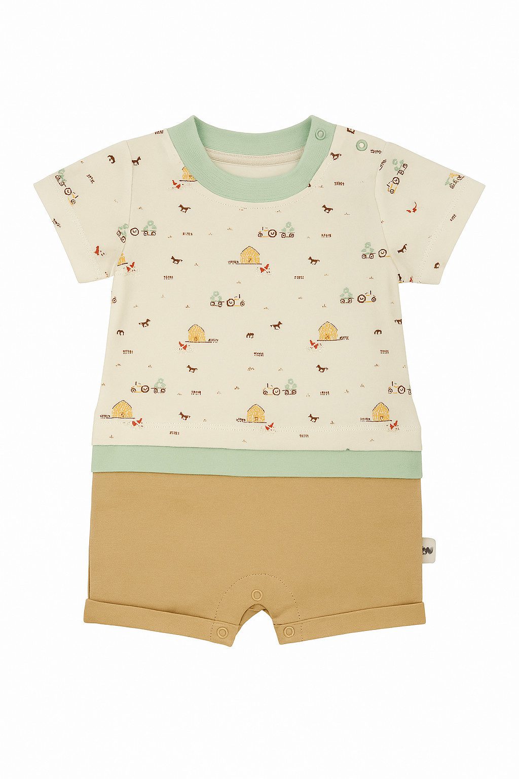 Lorey Medtec Strampler Baby Jungen Strampler kurz, Beige, Grün, 100 % Baumwolle