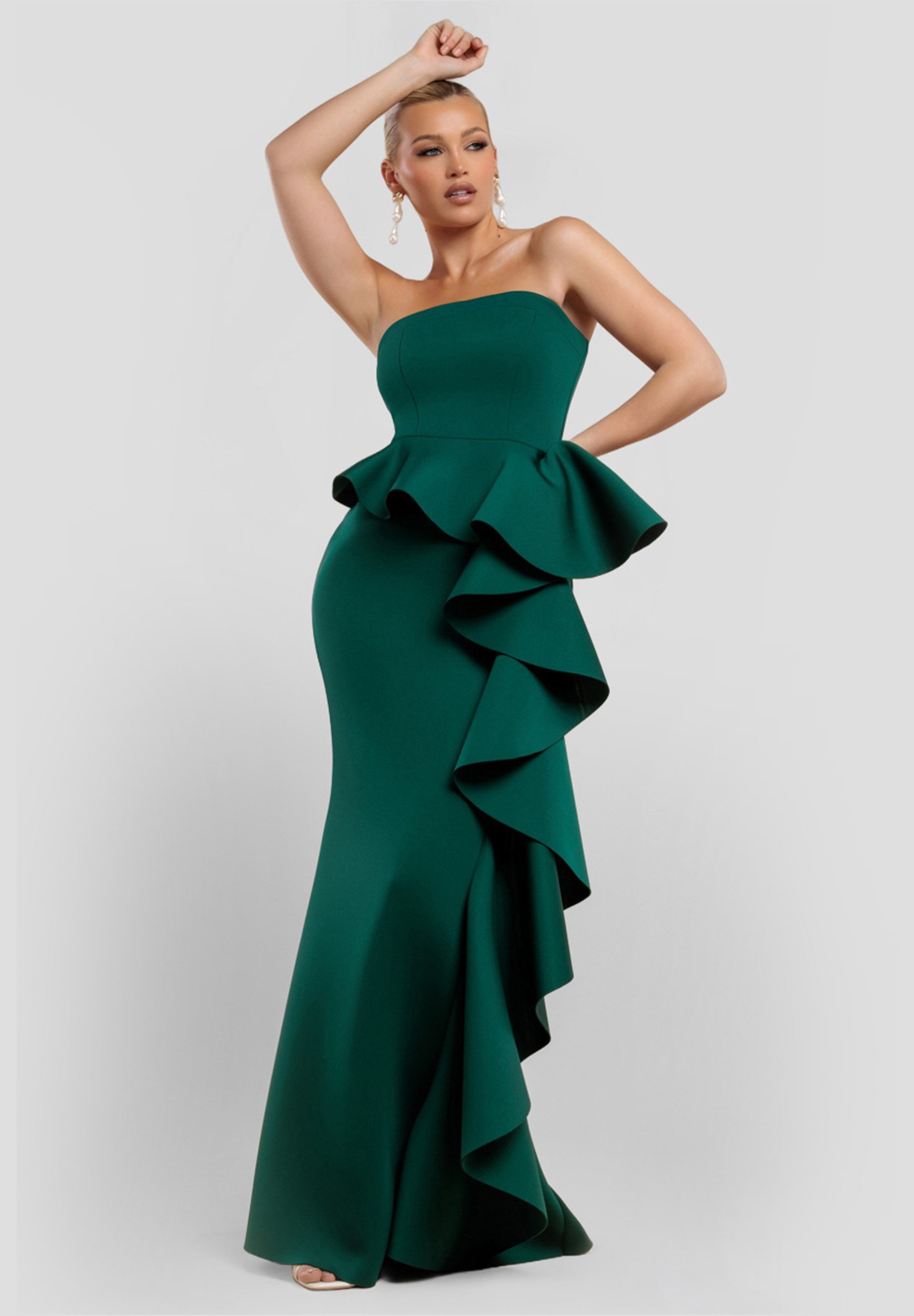 Goddiva Maxikleid Boobtube Peplum Waterfall Frill Maxi Dress Langes Kleid, günstig online kaufen