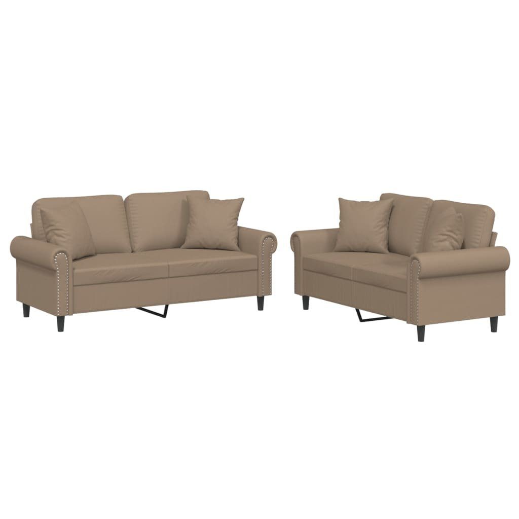 vidaXL Sofa 2-tlg. Sofagarnitur mit Kissen Cappuccino Kunstleder