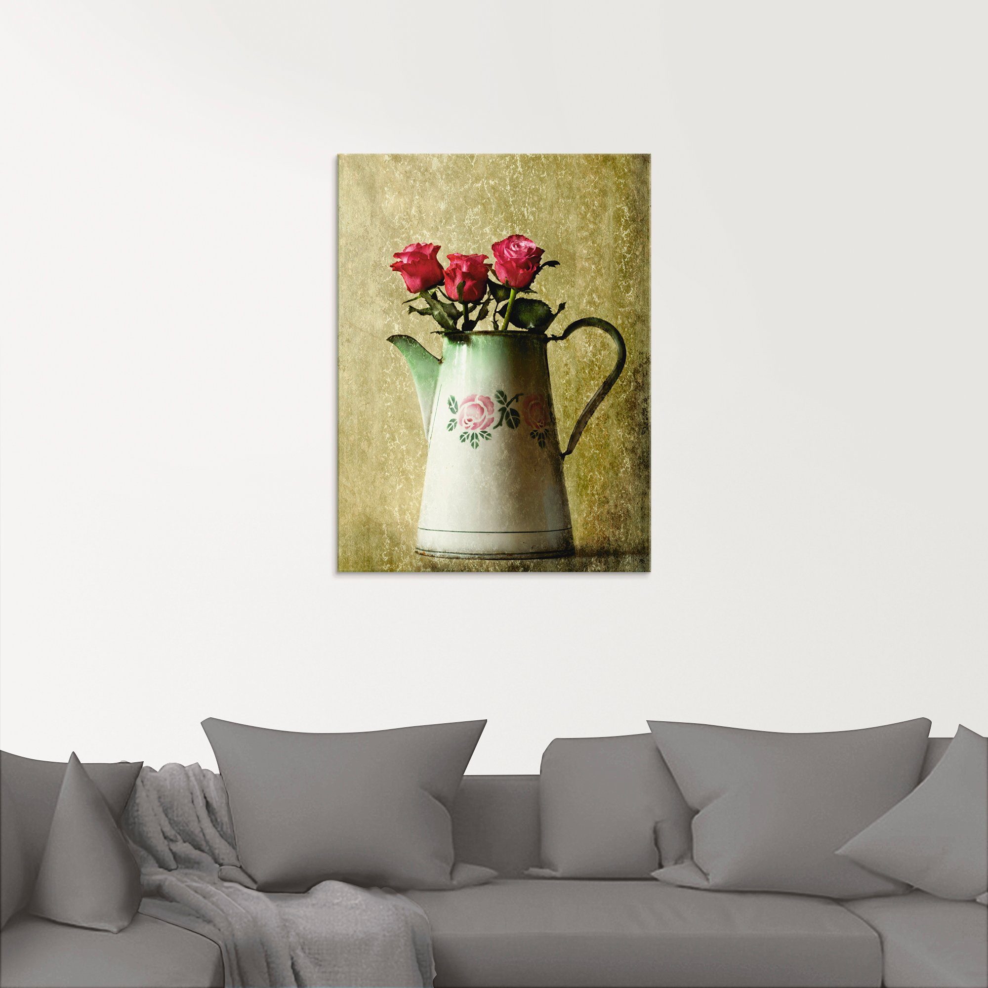 Artland Glasbild »Drei Rosen in einer alten Kanne«, Arrangements (1 Stück)-kaufen