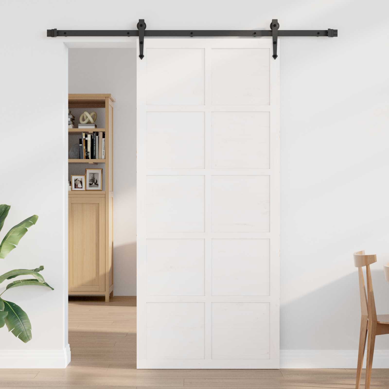 vidaXL Schiebetür Scheunentür 90 x 2,5 x 208 cm Massives Kiefernholz Weiß (1-St)