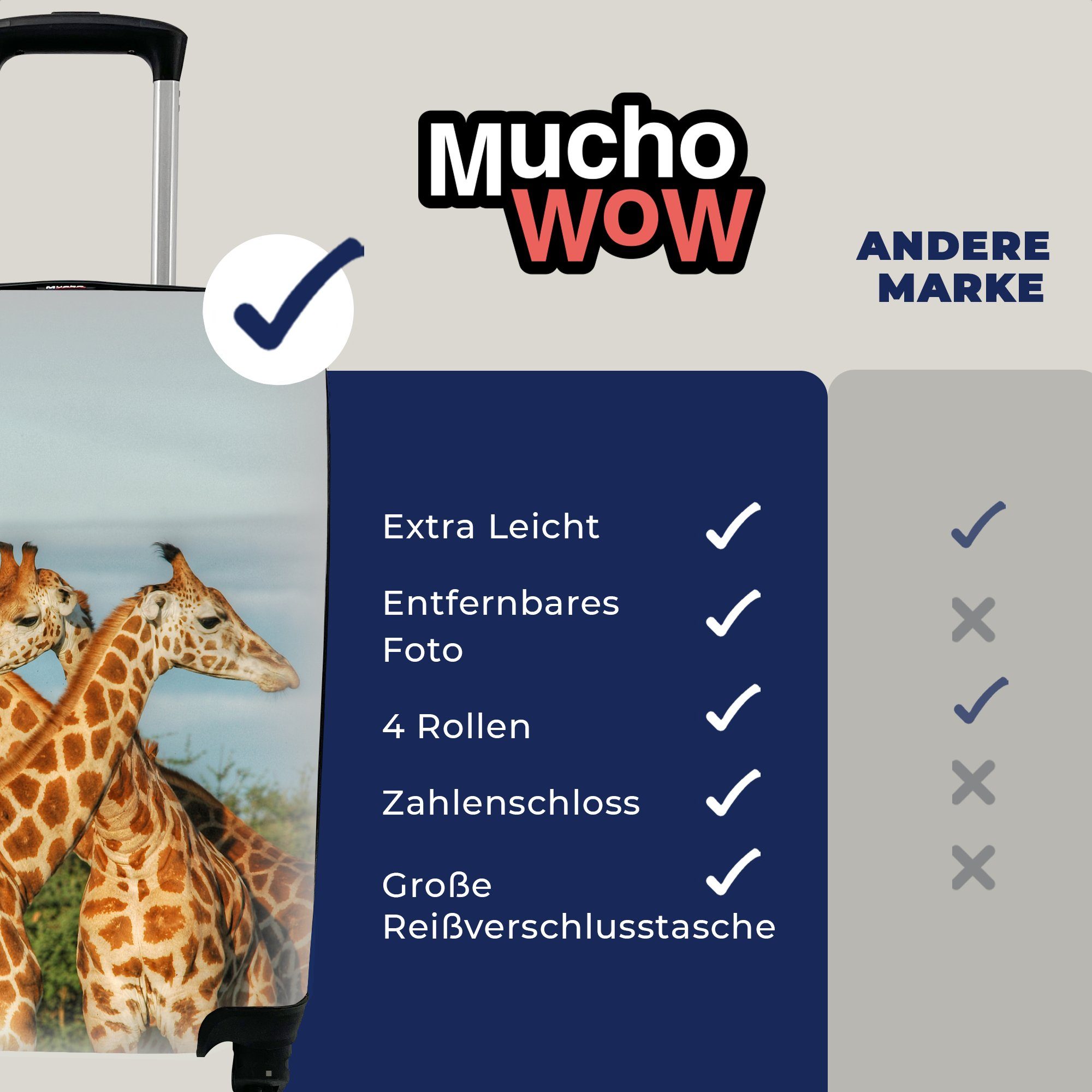 MuchoWow Handgepäckkoffer Giraffen - Luft Reisekoffer mit 4 Tiere, Handgepäck für Trolley, - Ferien, rollen, Reisetasche Rollen