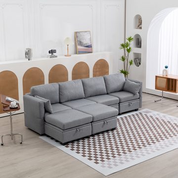 HAUSS SPLOE Sofa U-förmigen Sofa mit Lagerung Gespleißtes sofa extra breite Liegesofa, casual Splicing kann als Doppelbettsofa verwendet werden, Armlehnen ausklappbarer Leinenstoff, extra breites Schlafsofa für das Wohnzimmer