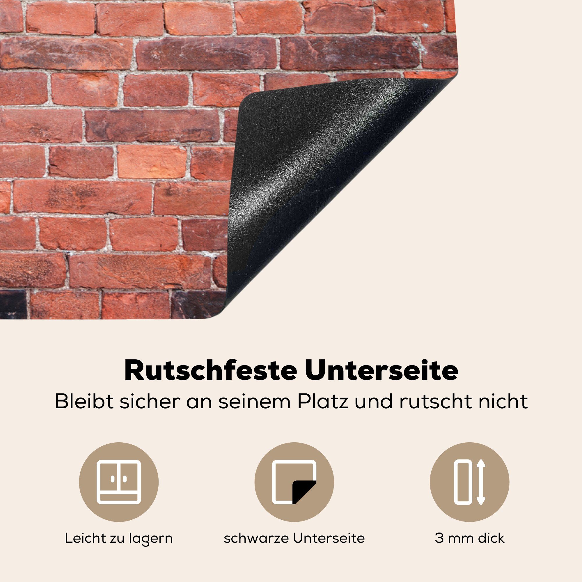 für (1 Ceranfeldabdeckung Schutz die tlg), Ziegel 81x52 MuchoWow - Herdblende-/Abdeckplatte cm, küche, Rot, Wand - Induktionskochfeld Vinyl,